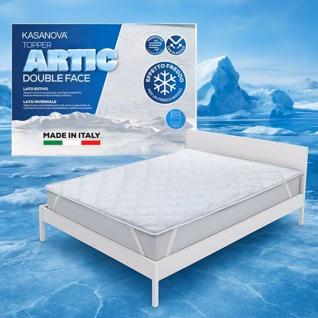 Topper matrimoniale KASANOVA Artic in fibra con effetto rinfrescante, traspirante e reversibile, Bianco, 140x200 cm