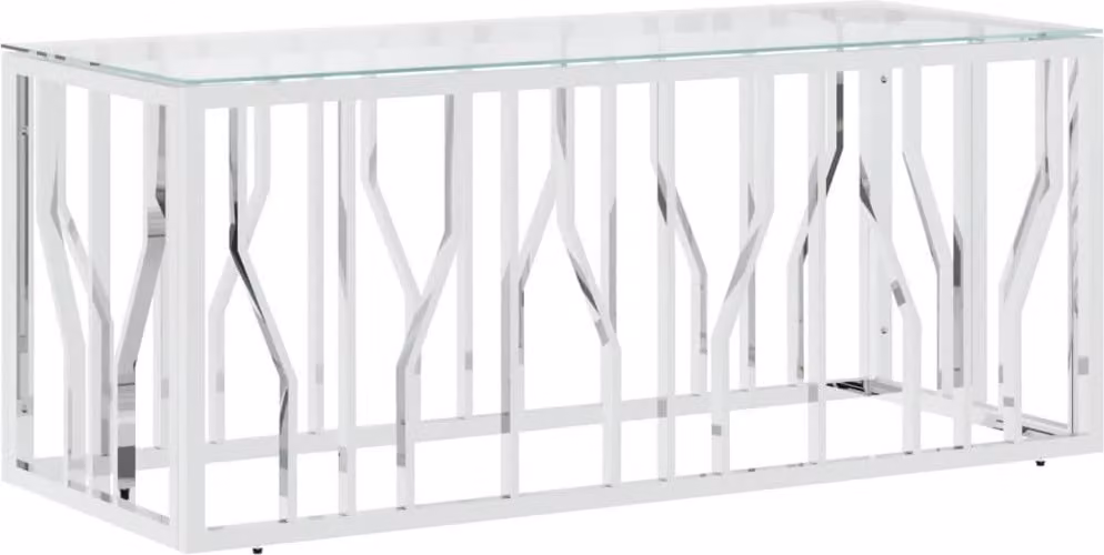 Tavolino da Salotto 110x45x45 cm in Acciaio Inox e Vetro
