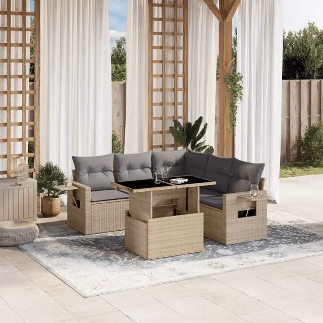 Set Divano da Giardino 6 pz con Cuscini Beige in Polyrattan 3267899