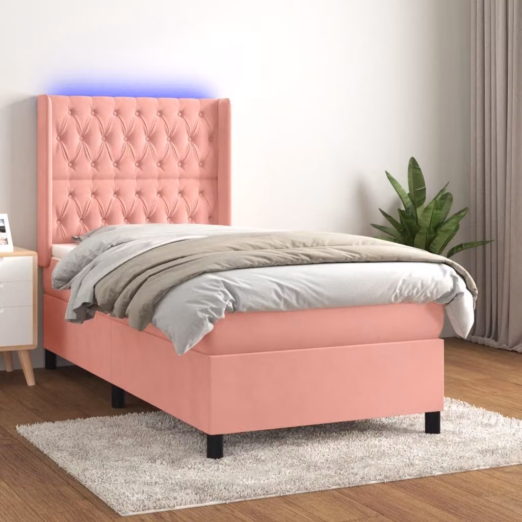 Maison Exclusive - Letto a Molle con Materasso e LED Rosa 90x200 cm in Velluto
