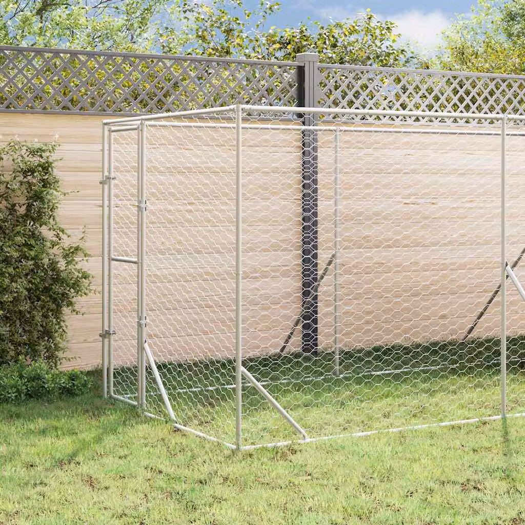 Cuccia per cani da esterno vidaXL in acciaio zincato argento L: 6 m, P: 2 m, H: 2,5 m