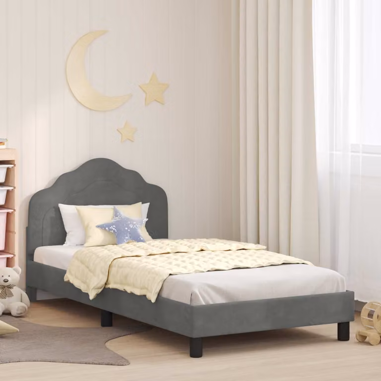 vidaXL Struttura letto per bambini in legno e tessuto velluto Grigio, L: 80 cm, P: 200 cm