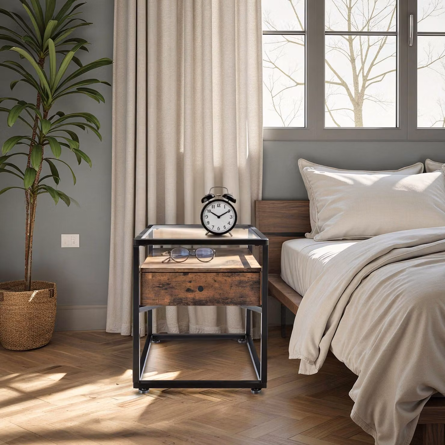 Comodino in stile industriale TecTake GmbH in legno e metallo marrone, L: 43 cm, P: 45 cm, H: 54,5 cm – 2