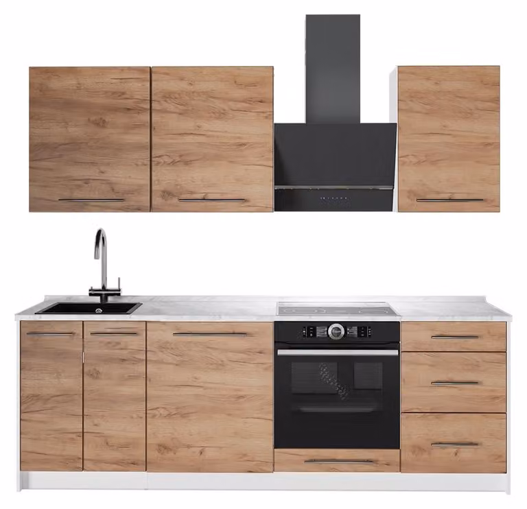 Cucina componibile Vicco Fame-Line Rovere dorato/Bianco 230 cm senza piano di lavoro, Model 62941