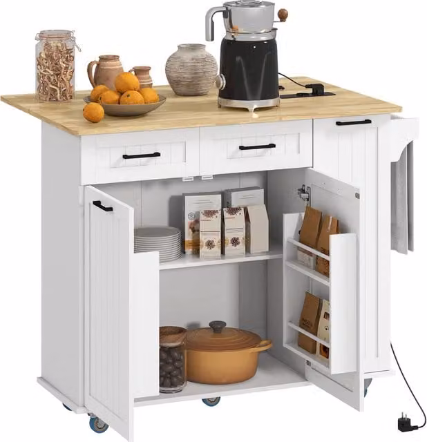 Tavolo da cucina mobile con presa e USB ¨C zephmum ¨C bianco