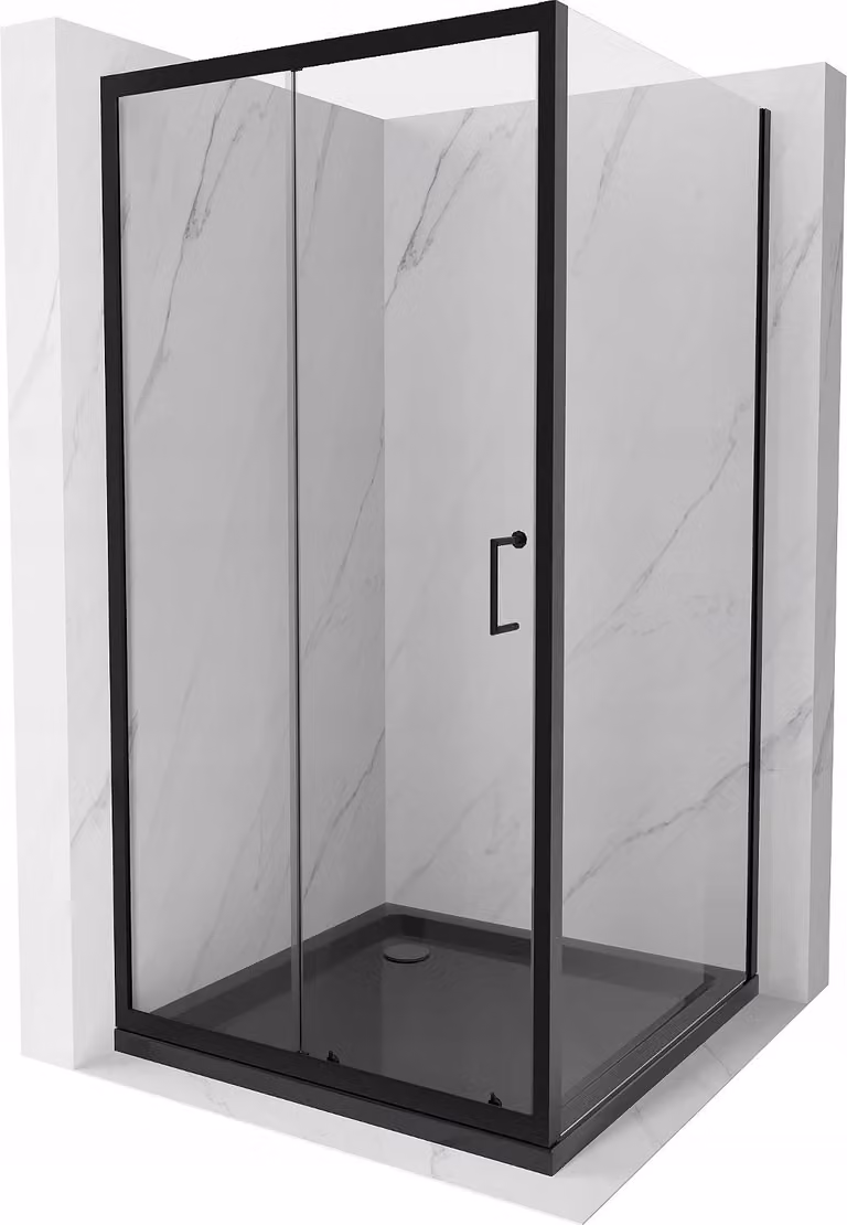 Mexen Apia cabina doccia scorrevole 100 x 100 cm, trasparente, nero + piatto doccia Flat, nero - 840-100-100-70-00-4070B