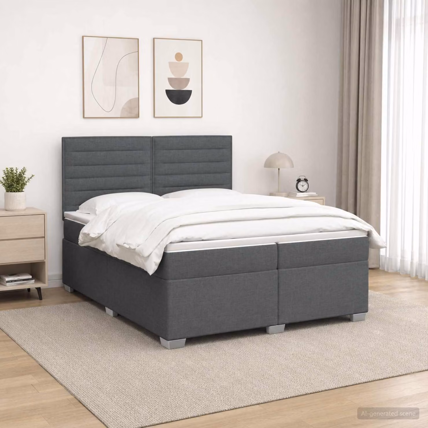 Letto box spring vidaXL con materasso a molle pocket e illuminazione sottostante, Grigio Scuro, L/P/H: 200 x 200 x 140,5 cm