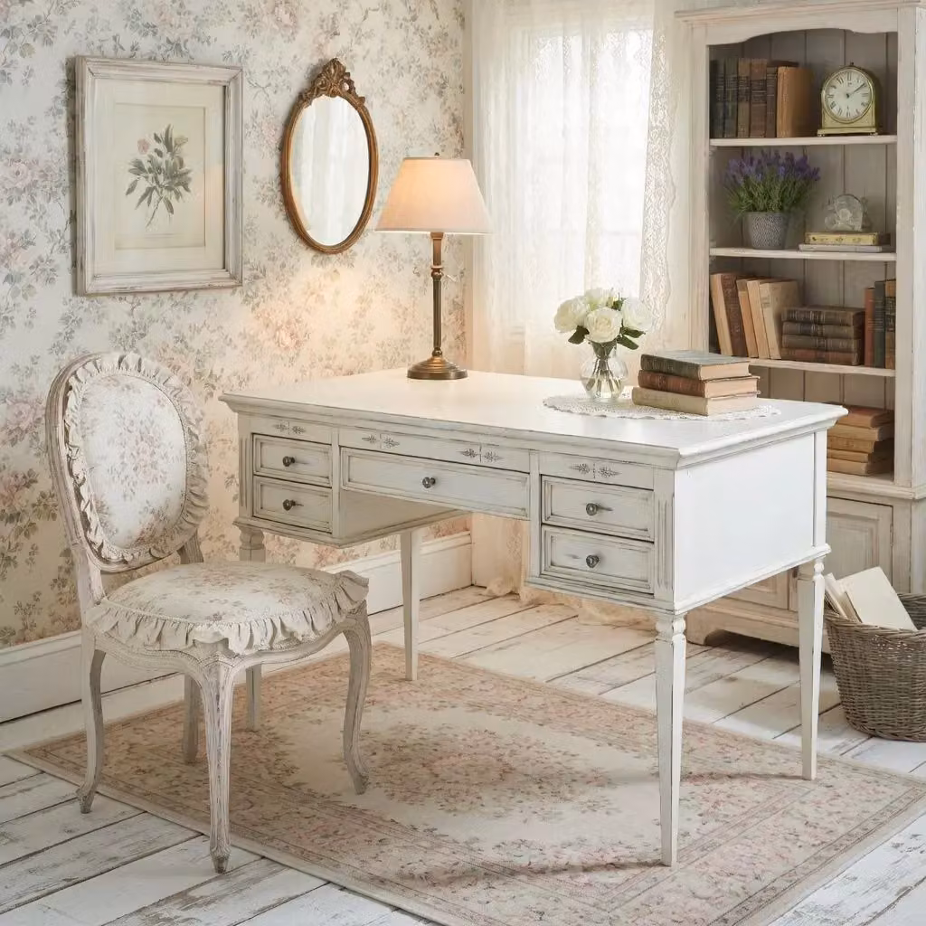 Scrivania classica in legno bianco Mobili 2G L: 130 cm, P: 70 cm, H: 80 cm – 1