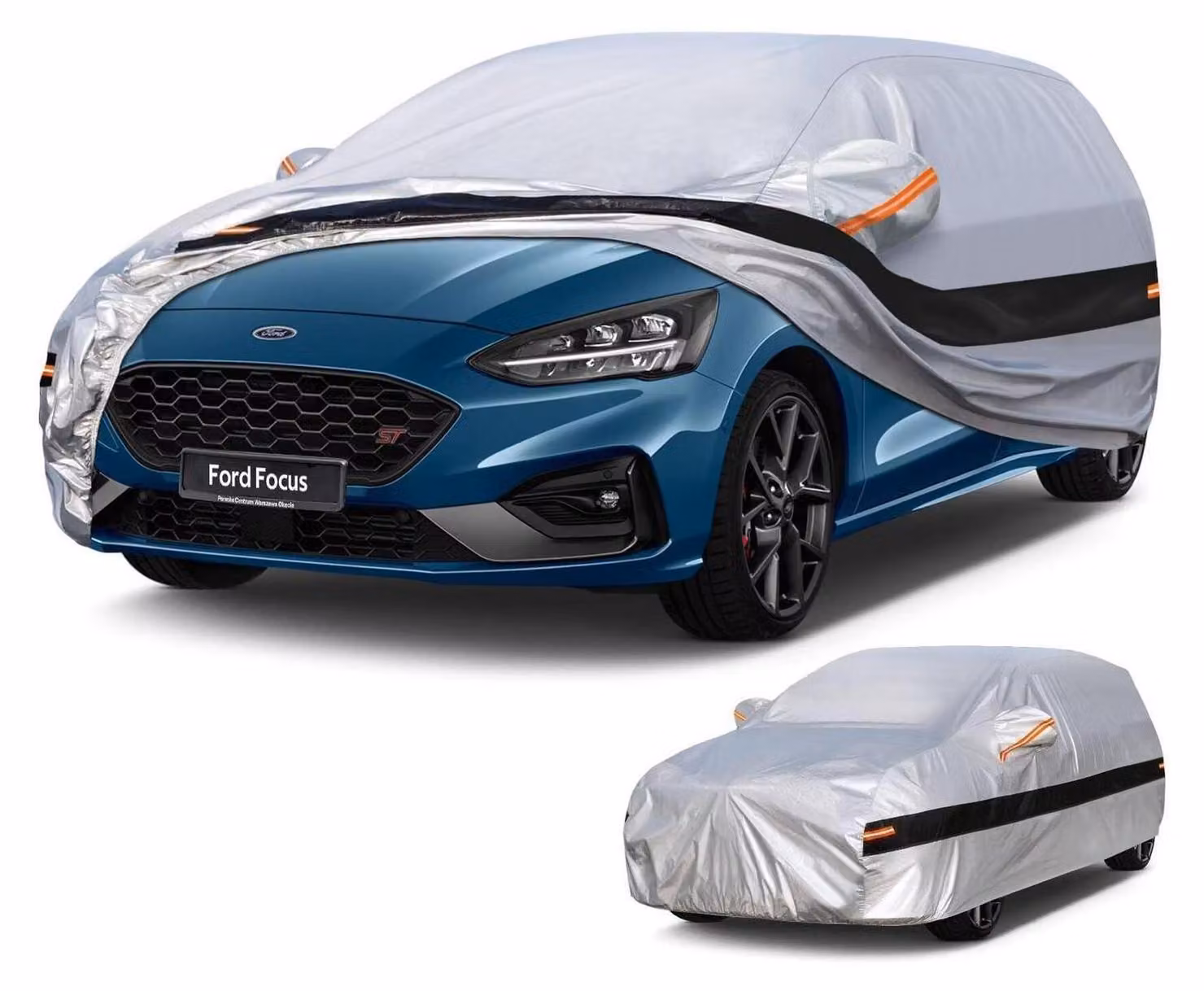 Copertura per auto, modello Ford Focus hatchback (dal 1999 al 2025), 10 strati, impermeabile, colore argento