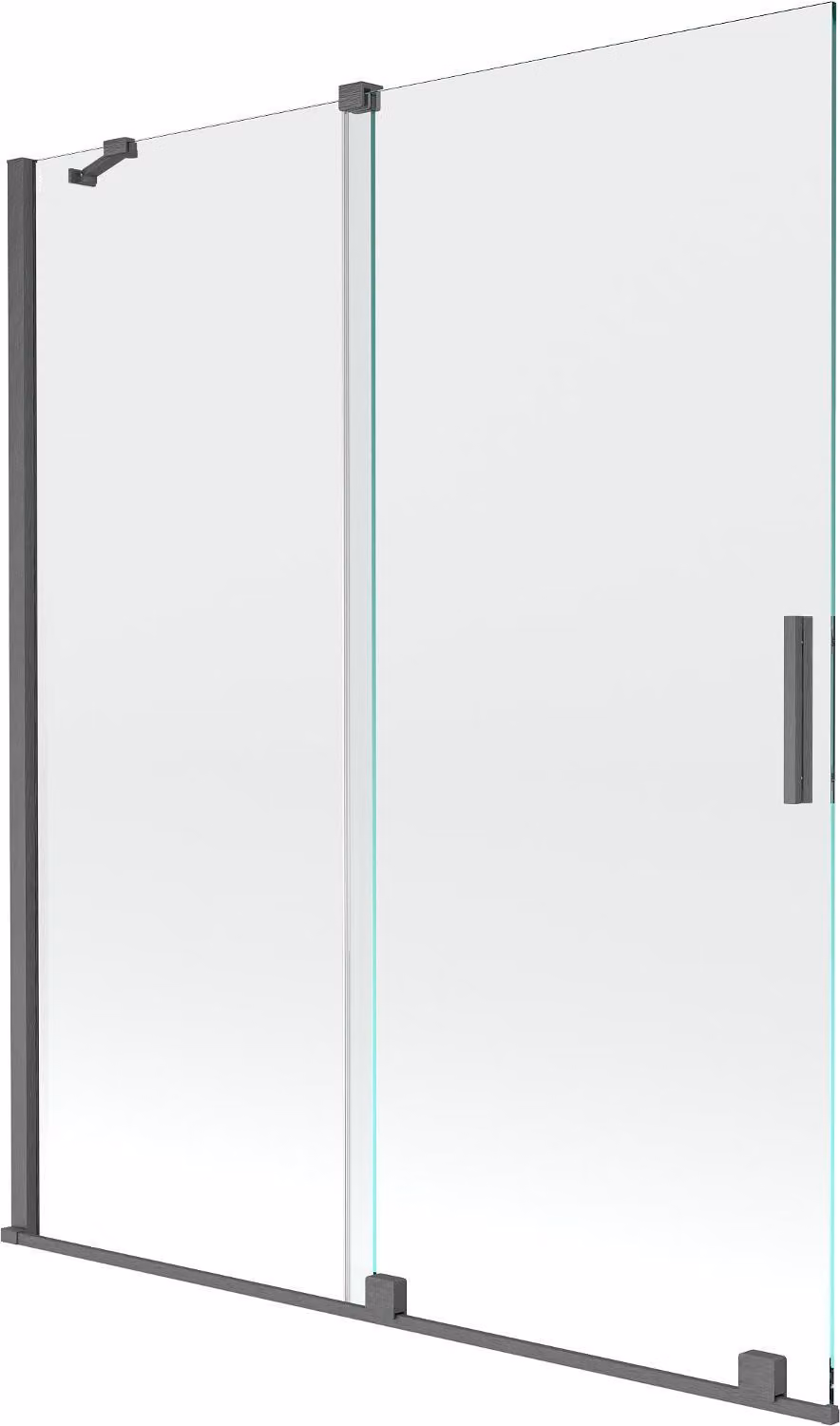 Mexen Velar paravento per vasca da bagno a 2 ante scorrevoli 140 x 150 cm, trasparente, grigio canna spazzolato