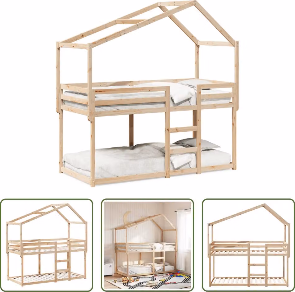 The Living Store Letto a castello con tetto 90x200 cm in legno di pino massiccio
