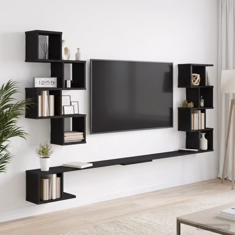 vidaXL Mensola per TV da muro moderna in MDF Nero L: 180 cm, P: 15 cm, H: 94 cm