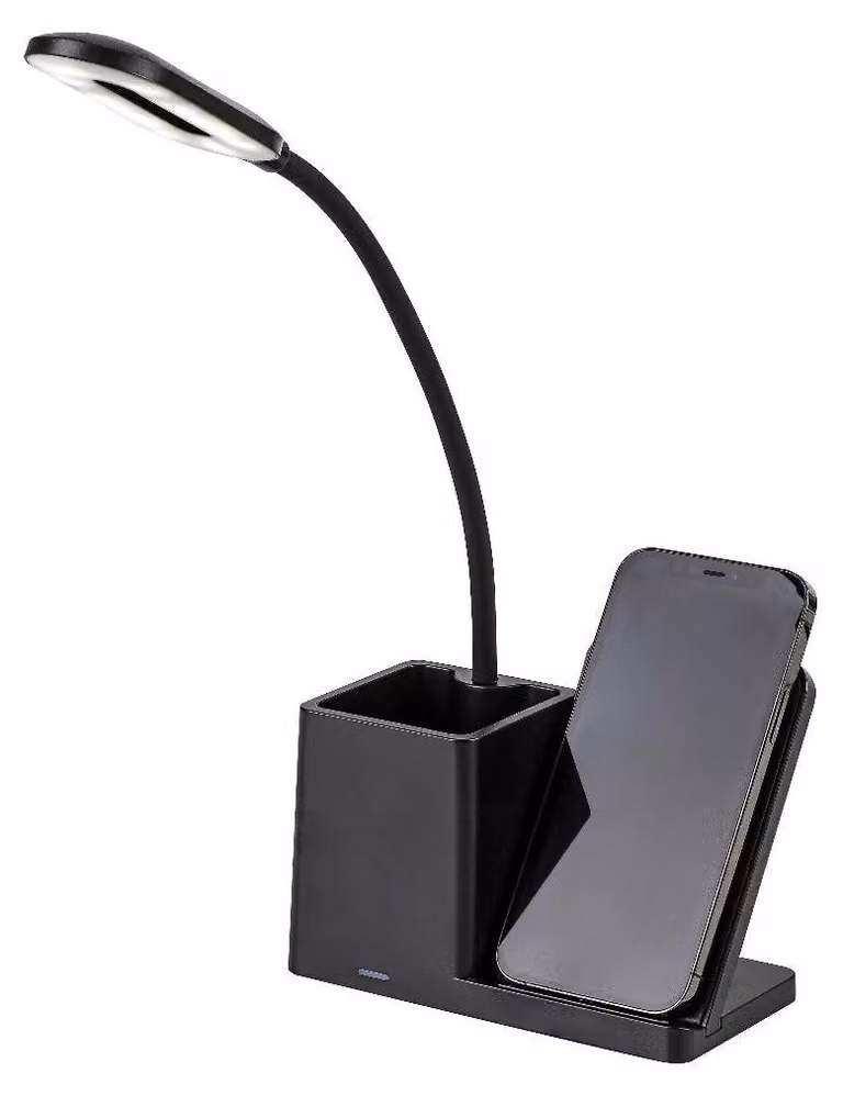 Lampada da scrivania moderna nera regolabile con portapenne e porta smartphone per ufficio LED dimmerabile a colori 4W USB CERIE Rabalux