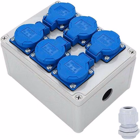 Pannello di distribuzione elettrico da parete, 6 prese da 220 V - Distributore di corrente - Pannello di distribuzione per cantieri - Resistente all'acqua, grado di protezione IP54 - Morsetti per prese - Materiale resistente e duraturo