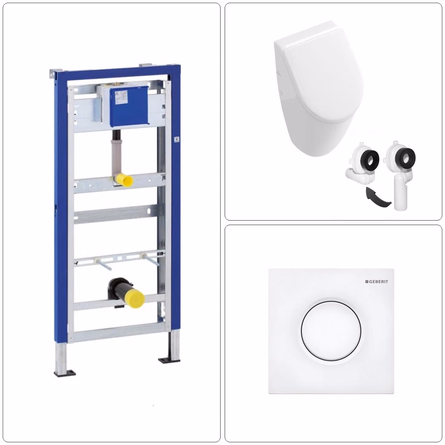 Orinatoio VILLEROY & BOCH SUBWAY con rivestimento CeramicPlus + coperchio SoftClose e telaio da incasso GEBERIT + piastra da incasso, bianco