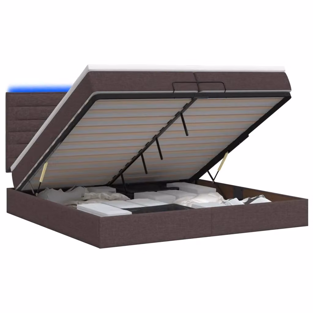 Letto Ottomano con Materasso e Illuminazione LED vidaXL Marrone e Bianco L: 200 cm, P: 200 cm, H: 203 cm – 2