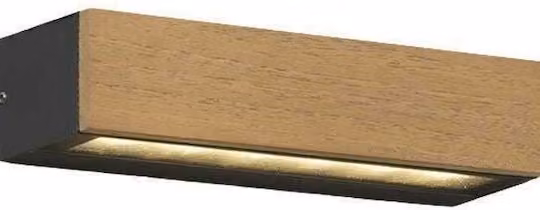 Lampada a muro LED LAKO per esterni Faro Barcelona colore legno e nero con finitura in alluminio e vetro
