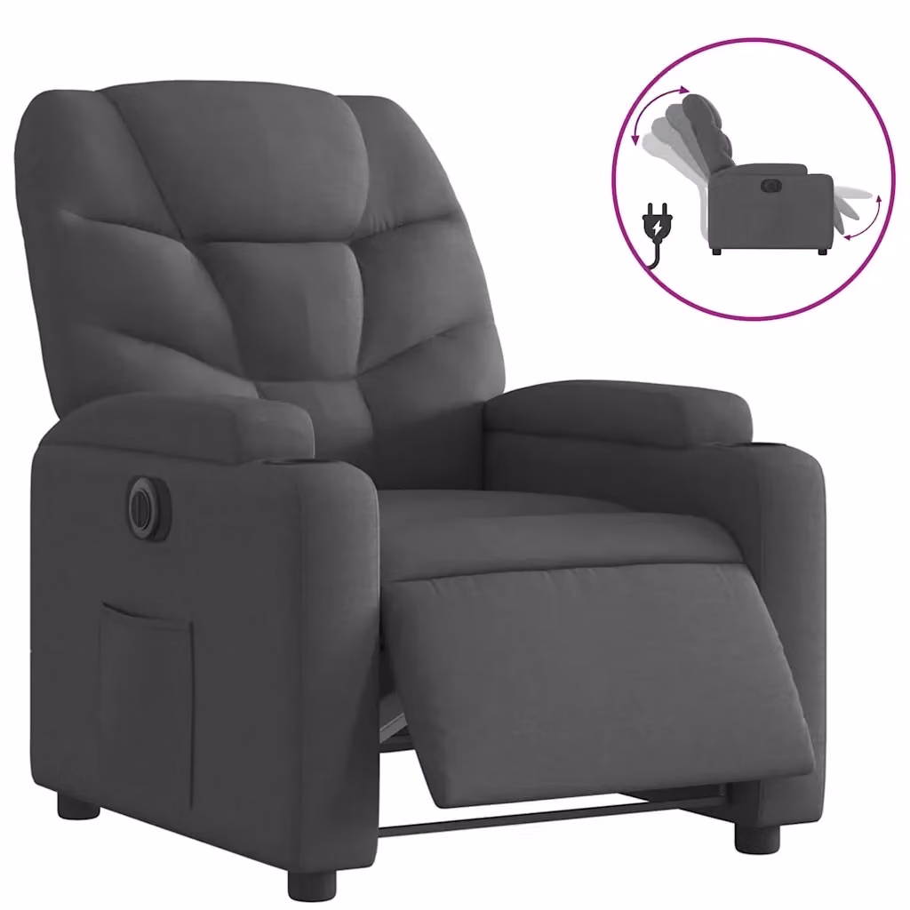 vidaXL Poltrona Elettrica Reclinabile Relax in Tessuto Grigia e Nera con Braccioli – 2