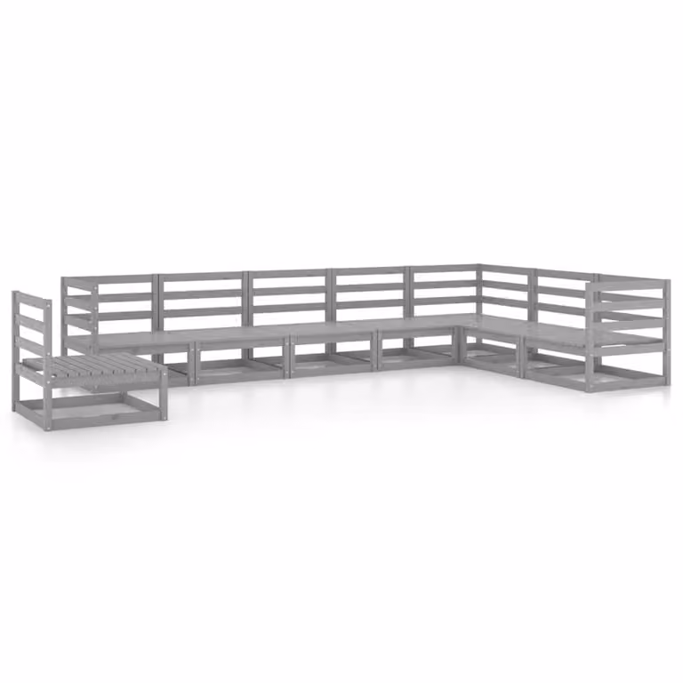Set Divani da Giardino 8 pz Grigi in Legno Massello di Pino