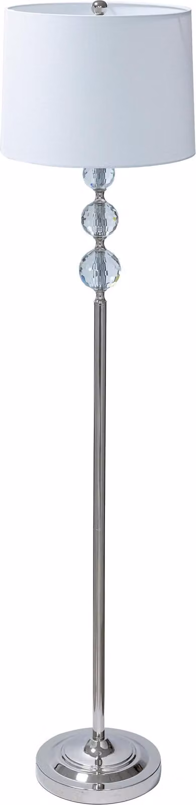 Lampada da terra Relaxdays, paralume in tessuto, metallo, E27, A x P: 155 x 35,5 cm, design cristallo, lampada da terra per soggiorno, argento/bianco