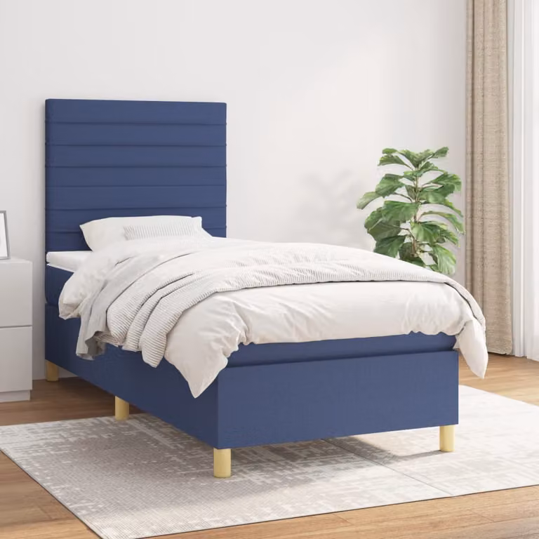 vidaXL Letto Ibrido con Giroletto a Molle e Materasso in Tessuto Blu e Bianco L/P/H: 200 x 80 x 40 cm