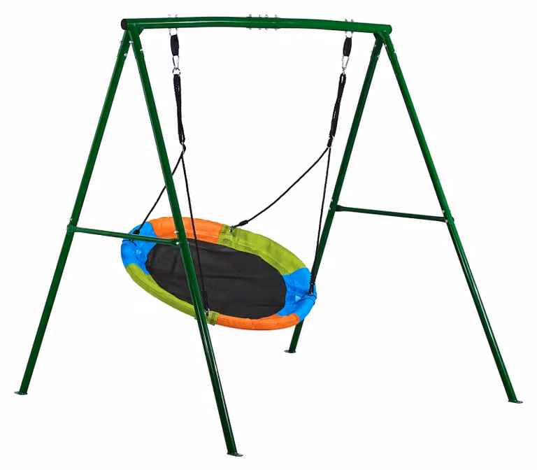 Altalena da giardino SucceBuy con telaio in metallo a forma di A, ampia seduta (101,6 cm), portata massima 199,6 kg, set da esterno con picchetti a spirale, altalena a disco dai colori vivaci