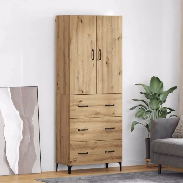 Mobile a parete moderno vidaXL in legno e metallo color rovere, L: 69,5 cm, P: 34 cm, H: 180 cm