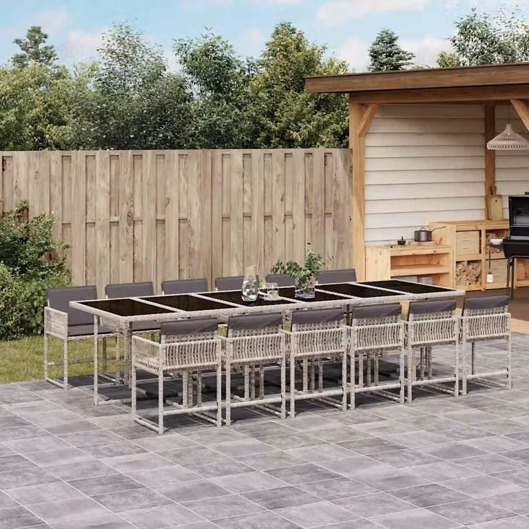 Set da pranzo da giardino vidaXL in polyrattan con cuscini e piano in vetro, 13 pezzi, colore antracite