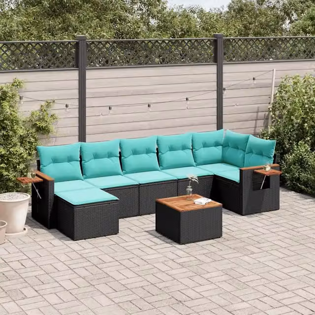 Set Divani da Giardino 8 pz con Cuscini Nero in Polyrattan 3227037