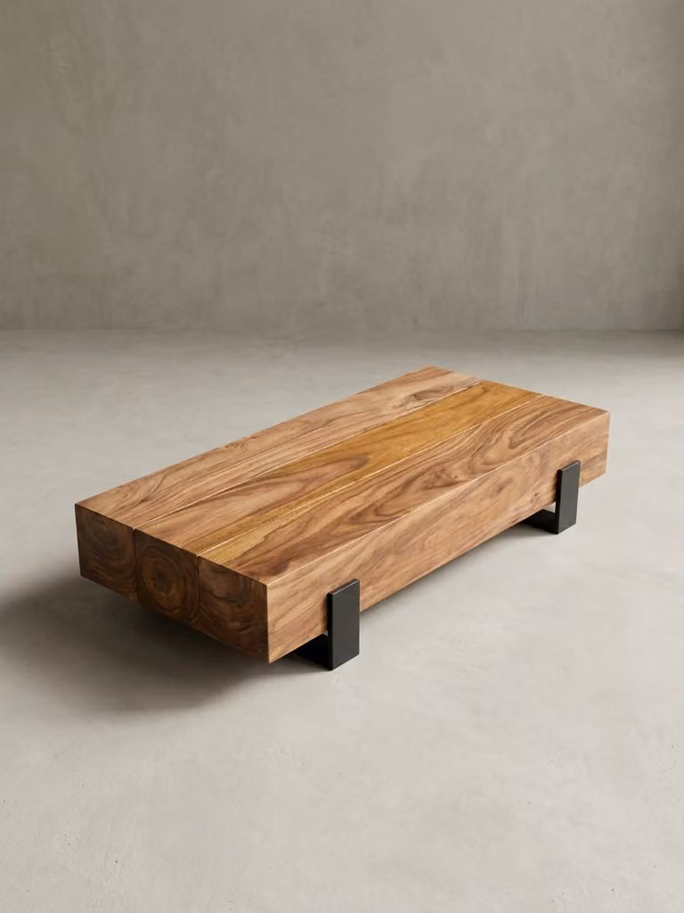 Tavolino 115x22x44cm legno massello Sheesham / tavolo da divano in metallo, tavolo soggiorno design moderno, tavolino marrone / nero, tavolino design massello, tavolo soggiorno rettangolare