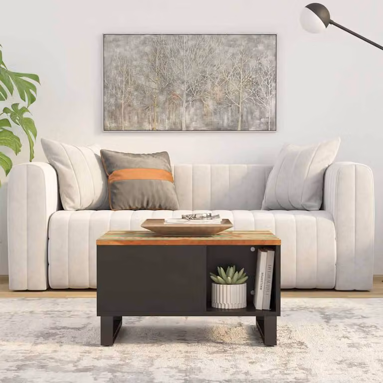 vidaXL Tavolino da Salotto Rettangolare in Legno Massello e Metallo Marrone L: 50 cm, P: 50 cm, H: 35 cm