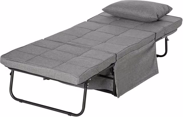 POUF LETTO PIEGHEVOLE MULTIUSO 4 IN 1 CON SCHIENALE RECLINABILE A 5 LIVELLI, GRIGIO