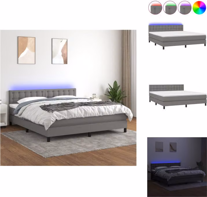 vidaXL Letto a molle con materasso e tessuto LED grigio scuro 160x200 cm - Letti e strutture letto