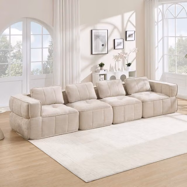 Divano modulare 344x93x67 cm senza telaio in poliestere beige