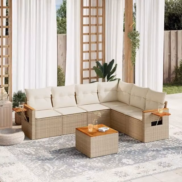 Set Divani da Giardino 7 pz con Cuscini Beige in Polyrattan 3259251