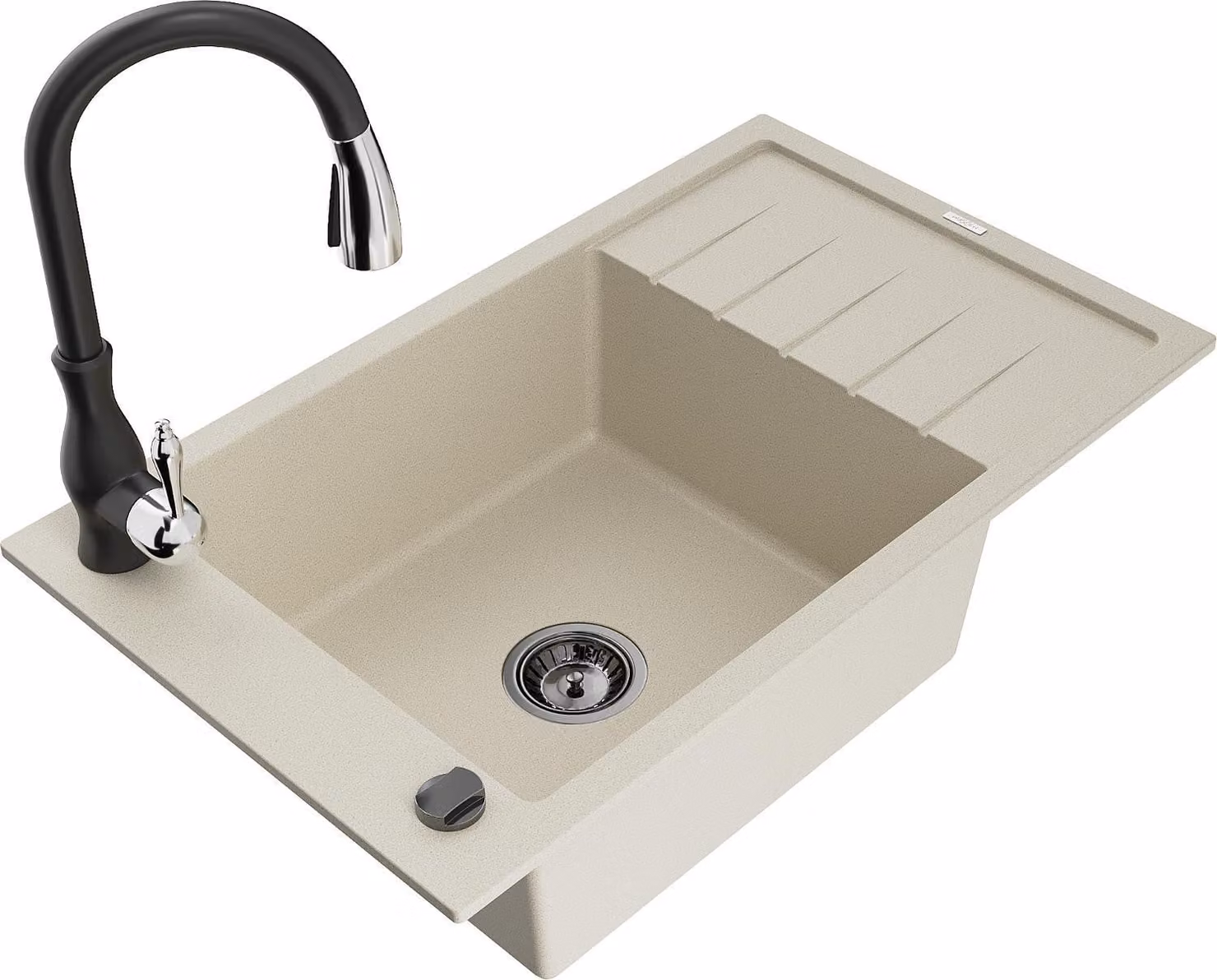 Mexen Elias lavello in granito 1-vasca con sgocciolatoio e rubinetto cucina Savita, beige - 6511-69-672601-70