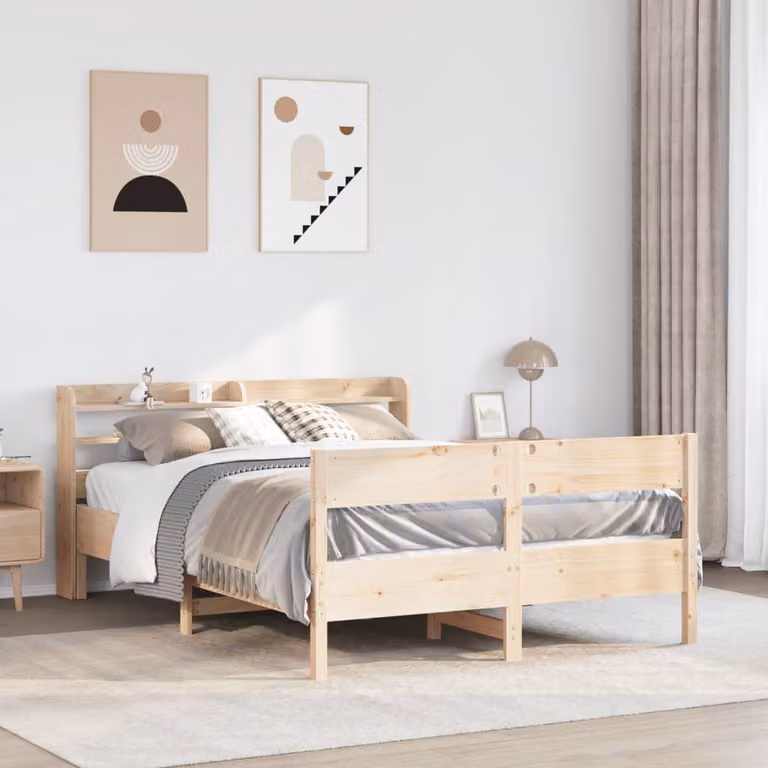 Letto in legno di pino massello vidaXL marrone con ripiani laterali L/P/H: 218 x 160 x 82 cm