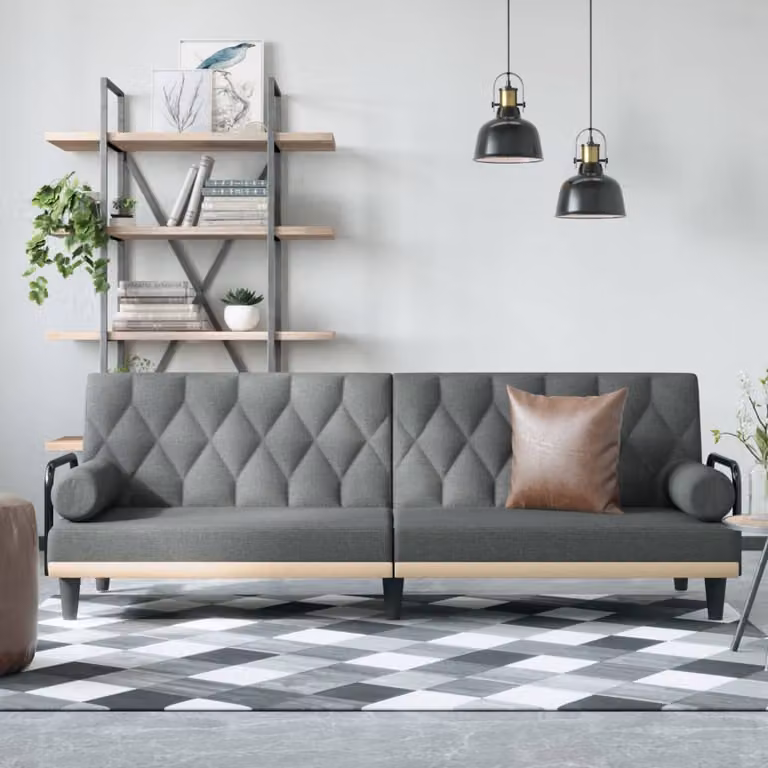 vidaXL Divano Letto Moderno con Braccioli in Tessuto Grigio L: 205 cm, P: 89 cm, H: 70 cm
