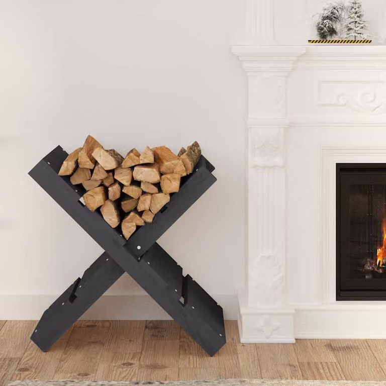 Portaceppi vidaXL in legno massello di pino, Grigio, L: 47 cm, P: 39,5 cm, H: 48 cm
