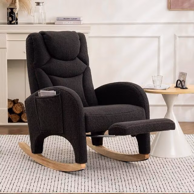 Poltrona dondolo relax imbottita ¨C Minimal ¨C Grigio scuro tessuto Teddy 69x72x93 cm