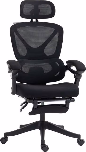 Sedia da ufficio ergonomica HOMCOM nera con poggiatesta regolabile e schienale in rete – 1
