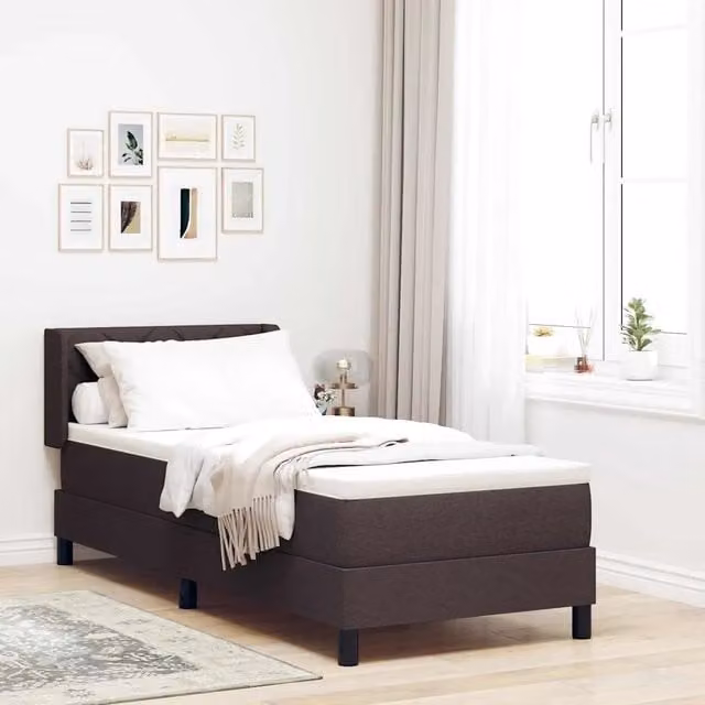 Letto a molle con cuscino vidaXL in tessuto marrone con struttura in legno e poliestere L: 80 cm, P: 200 cm – 1