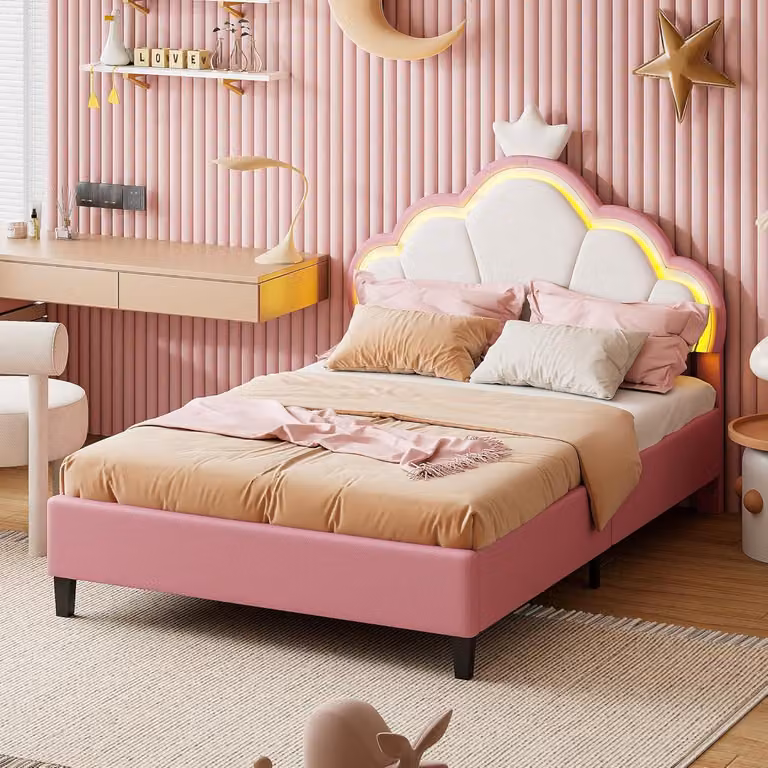 Letto imbottito - Letto singolo - Letto per bambini - Letto imbottito - Divano letto - 90x200 cm - Schienale regolabile
