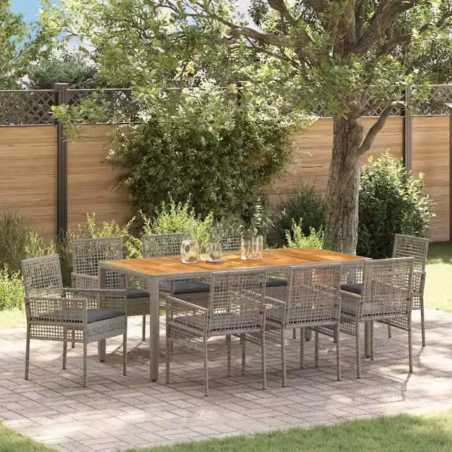 Set da Pranzo per Giardino 9 pz Grigio polyrattan 3334914