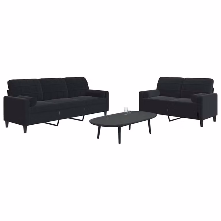 Set di 2 Divani vidaXL Moderni in Velluto Nero con Cuscini e Struttura in Metallo per Soggiorno
