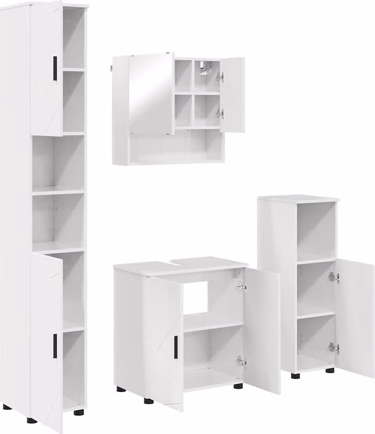 SYFAX™ Set di mobili per il bagno con porta 4 pcs Bianco Lucido