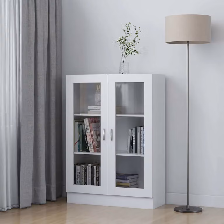 Armadietto con Vetrina a Parete vidaXL Bianco in Legno e Vetro L: 82,5 cm, P: 30,5 cm, H: 115 cm