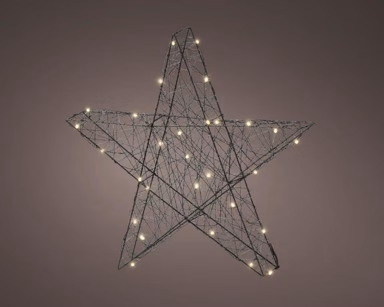stella di Natale 3D in metallo nero a batteria con 30 micro luci LED - 38CM