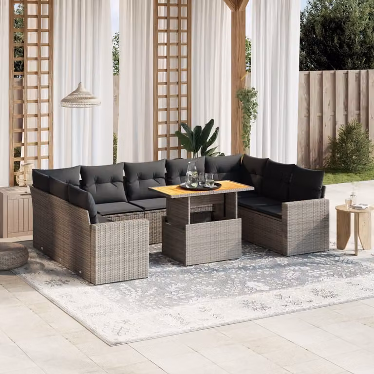 Maison Exclusive - Set Divano da Giardino 10 pz con Cuscini Grigio in Polyrattan