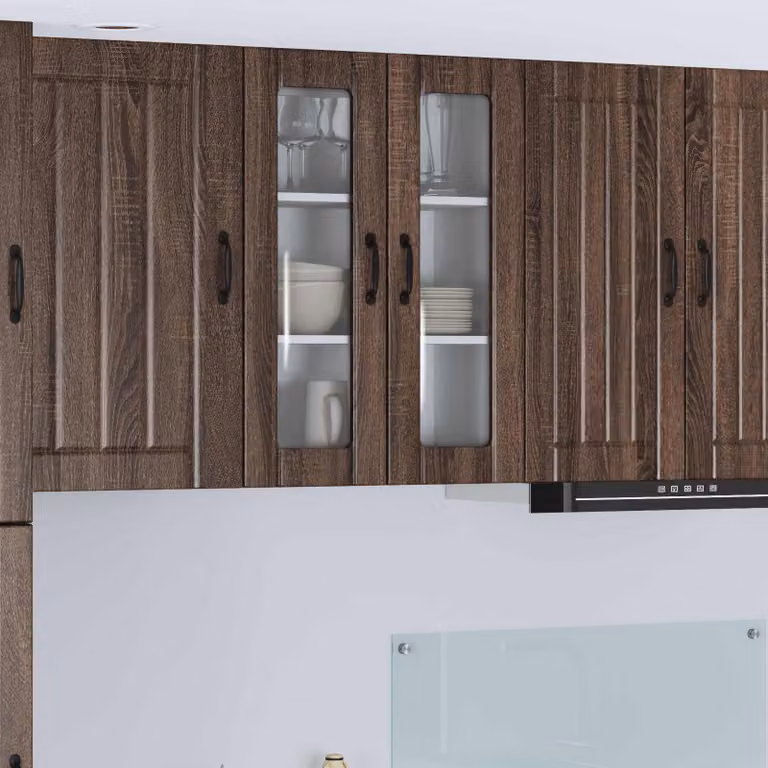 Mobile da parete LUCCA vidaXL in legno e vetro, Rovere Marrone, L: 60 cm, P: 31 cm, H: 80 cm
